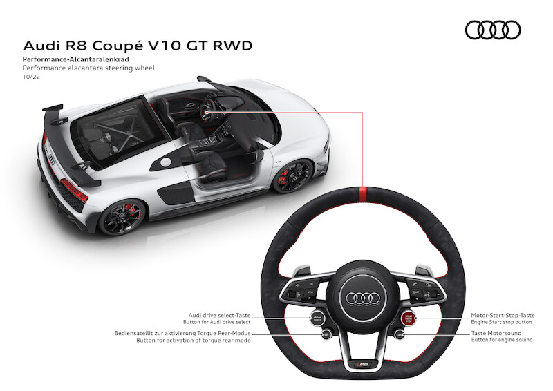 Najwyższe osiągi w swej najczystszej formie: Nowe Audi R8 Coupé V10 GT RWD